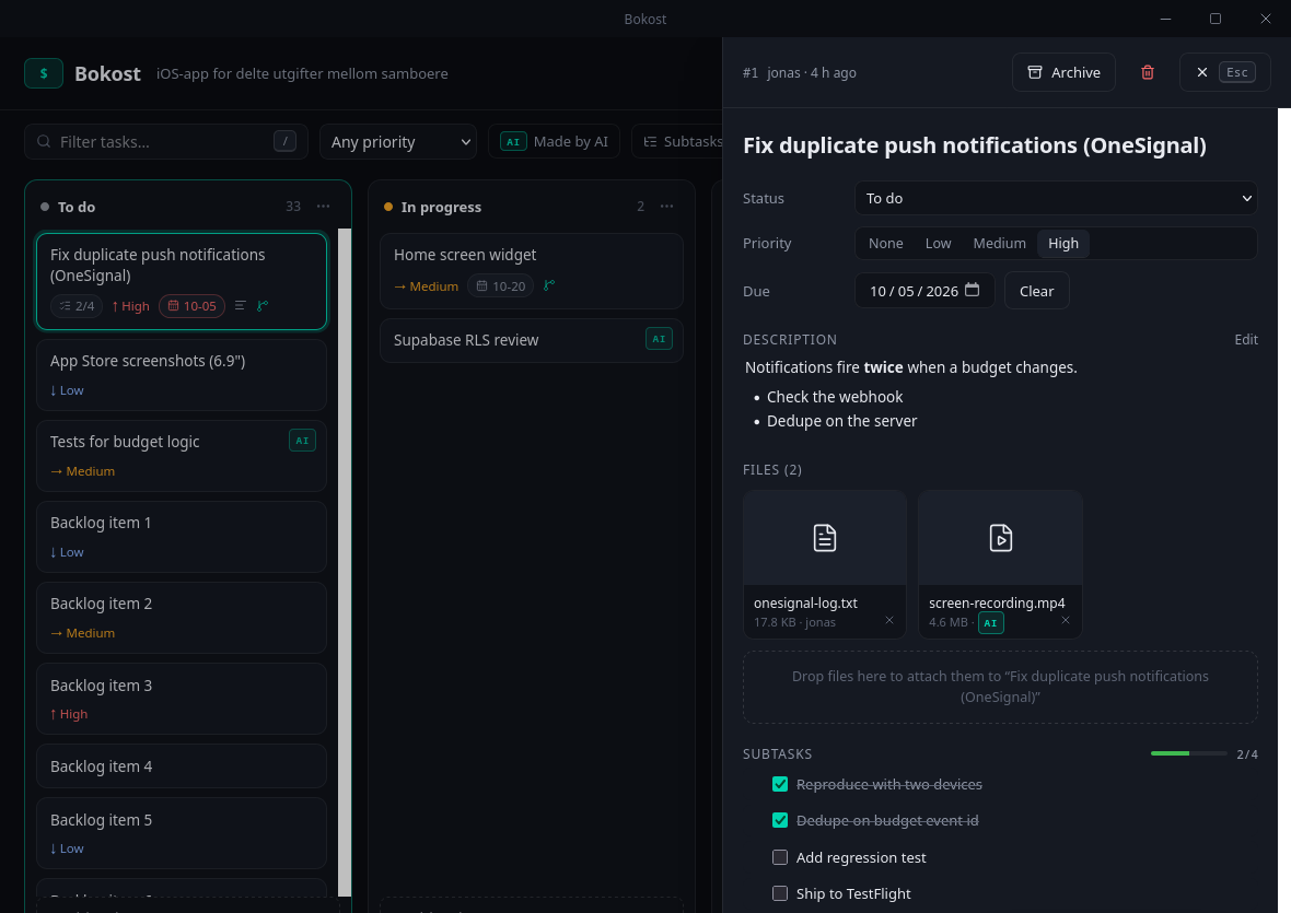 A task with four subtasks, two of them checked off, and a progress bar